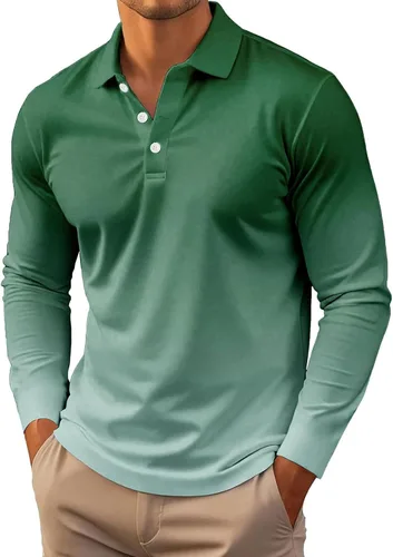 Vista 18 de Polo degradado para hombre, manga larga, con botones, cuello ligero, para golf y tenis