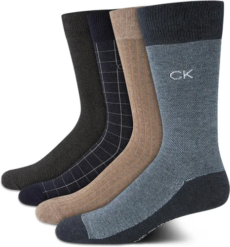 Vista 8 de Calvin Klein Calcetines de vestir para hombre, paquete de 4 unidades, mezcla de algodón suave, calcetines a rayas, calcetines largos casuales