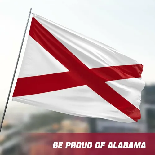Vista 7 de Bandera del estado de Alabama de 3 x 5 pies, banderas del estado AL con rayas cosidas (no impresas), cabecera de lona y ojales de latón, bandera