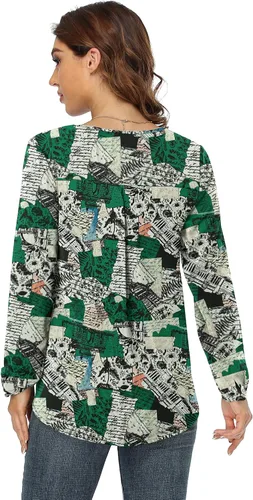 Vista 6 de Jouica Blusas para mujer, blusa casual de gasa, holgada, con cuello en V, manga larga