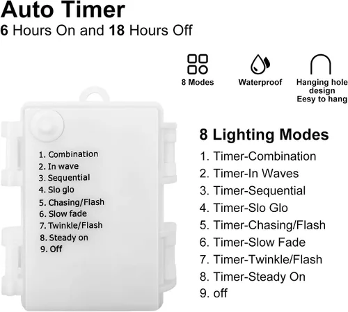 Vista 3 de Cadena de luces de globo con pilas, 16 pies, impermeable, 30 LED, 8 modos, tira de luces para exteriores, tira de luces de bola de cristal