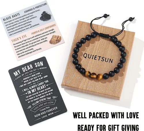 Vista 7 de Pulsera de ojo de tigreágata, regalos para papáhijonietonovioesposo en graduación, día del padre, aniversario, cumpleaños