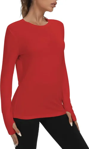 Vista 4 de Mippo Camisetas de entrenamiento de manga larga para mujer, ajuste holgado, malla para yoga, atletismo, gimnasio, túnica con agujero para el pulgar