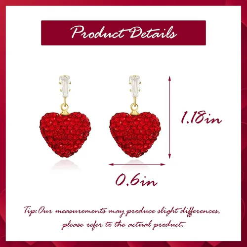 Vista 6 de Pendientes de San Valentín para ella, aretes de cuentas de diamantes de imitación de corazón rojo, camisas de atuendo para mujer, accesorios