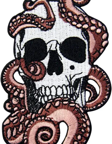 Vista 2 de Parche bordado de pulpo y calavera con apliques para planchar y coser emblema