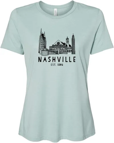 Vista 7 de Cute Women's Screen Printed Crew Neck Tee, Shirts With Sayings, Dusty Blue or Olive