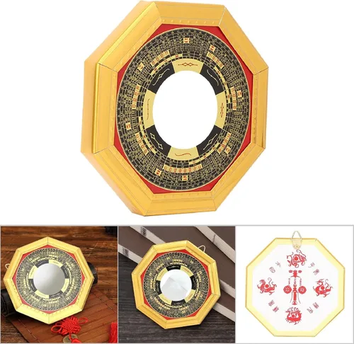 Vista 5 de TOPINCN Espejo Bagua, espejo tradicional chino de Feng Shui, espejo cóncavo, exorcismo, amuleto de exorcismo, artesanía de la suerte (13.5 cóncavo)