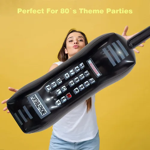 Vista 6 de 2 paquetes inflables de radio Boombox y teléfono móvil para fiesta de fotos, recuerdos de fiesta de cumpleaños de los años 80 y 90, música retro