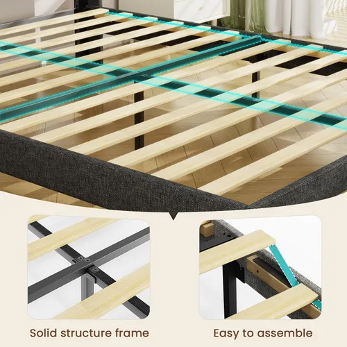 Vista 7 de Driftalia Base de cama de tamaño completo con cabecera de almacenamiento de 2 niveles, base de cama de tamaño completo tapizada con 2 cajones