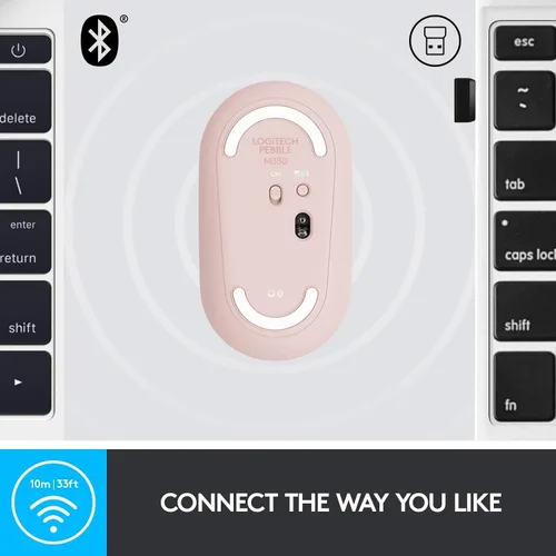 Vista 6 de Logitech Pebble M350 - Mouse inalámbrico con Bluetooth o USB, silencioso y delgado con clic silencioso para iPad, laptop, laptop, PC y Mac, rosa