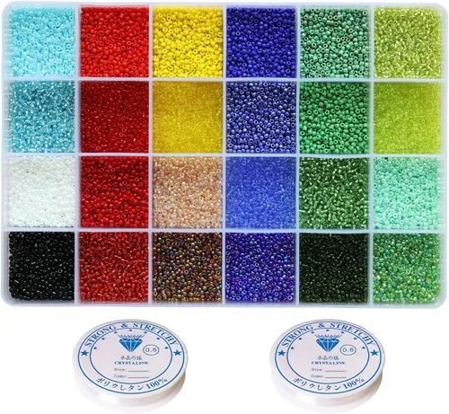 Vista 14 de Cuentas de semillas de vidrio 11/0 Aproximadamente 14800 piezas 24 colores 2 mm Cuentas sueltas de semillas Kit para hacer pulseras con caja de 24