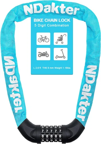 Vista 22 de NDakter Cerradura de cadena para bicicleta, combinación de 5 dígitos, resistente, antirrobo, cerradura de bicicleta de seguridad