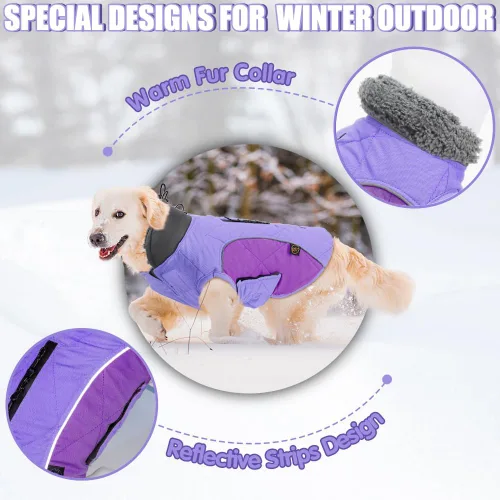 Vista 3 de EMUST Abrigos de invierno para perro, ropa de forro polar para mascotas para clima frío, estilo británico, chaqueta cálida a prueba de viento