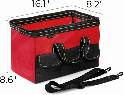 Vista 2 de Hiceeden Bolsa de herramientas de boca ancha de 16 pulgadas, bolsa de herramientas plegable con revestimiento impermeable y correa ajustable, bolsa