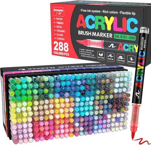 Vista 7 de Guangna 168 rotuladores de pintura acrílica, bolígrafos de pintura acrílica con punta de pincel, tinta impermeable de secado rápido, para pintar