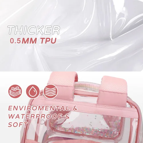 Vista 3 de Mochila transparente para niñas y mujeres, mochila transparente para niños, escuela primaria, universidad, mochila de viaje para laptop, mochilas