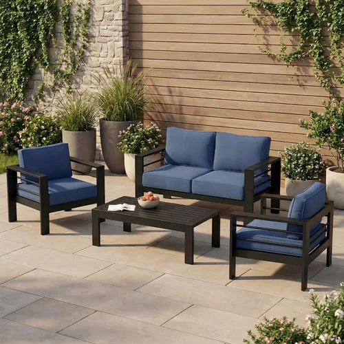 Vista 46 de Solaste Sofá de aluminio para patio con mesa auxiliar, juego de 3 muebles de patio con cojines, sofá de exterior para todo tipo de clima