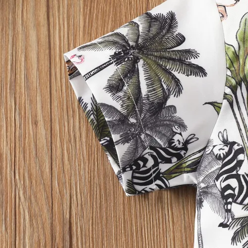 Vista 3 de Conjunto de camisa de manga corta con botones y pantalones cortos para bebé y niño, con estampado de verano
