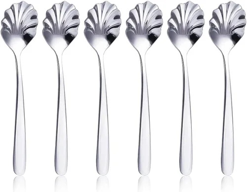 Vista 6 de Cuchara en forma de concha de acero inoxidable, cuchara de azúcar, cuchara de té, cuchara de postre para café, té, helado, aperitivos y embutidos
