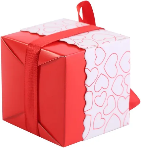 Vista 6 de GLOGLOW Cajas de dulces pequeñas (50 unidades) cajas de recuerdo de corazón de 2 x 2 x 2 pulgadas con cinta, cajas de recuerdos de boda, cajas