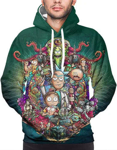 Vista 3 de Sudadera con capucha casual de manga larga con estampado de dibujos animados para hombre y mujer