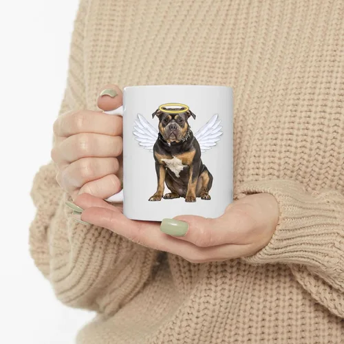 Vista 3 de Black Tan American Bully Angel Wings Taza de café conmemorativa – Regalos de condolencias para los amantes de los perros, taza blanca de 11 onzas