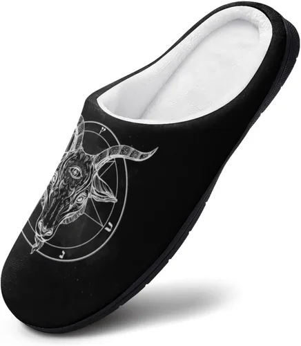 Vista 3 de Pentagram with Demon Baphomet Satanic Goat - Pantuflas de algodón para hombre, de espuma viscoelástica suave, para interiores y exteriores