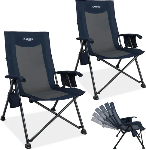 Vista 11 de Silla de camping reclinable para adultos, resistente, sillas reclinables plegables con respaldo alto ajustable de 6 posiciones, sillas de patio