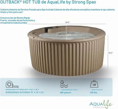 Vista 4 de Outback - Bañera de hidromasaje, se adapta a 6 personas, compatible con salida estándar, 20 chorros de masaje, cubierta incluida, Aqualife by Strong