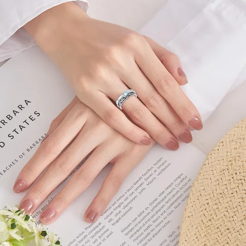 Vista 2 de POPLYKE Anillos giratorios giratorios de plata de ley para mujer, para aliviar el estrés, regalo
