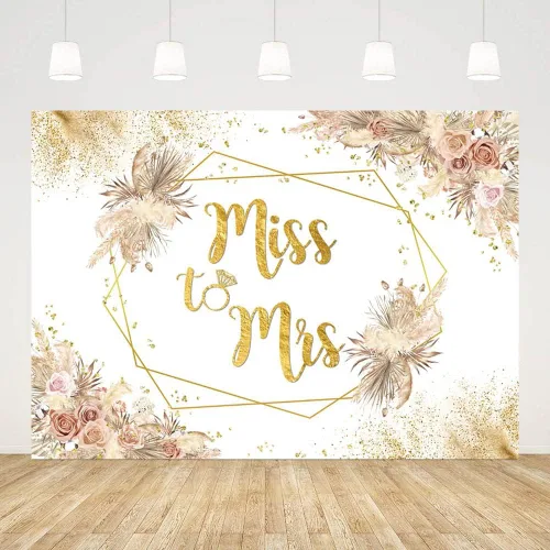 Vista 2 de SENDY Telón de fondo de 7 x 5 pies de Miss to Mrs Boho Chic Floral despedida de soltera Fotografía de fondo de boda, aniversario de boda, decoración