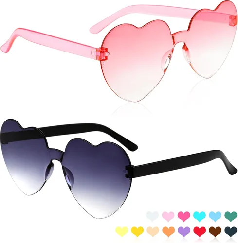 Vista 52 de Lentes de sol con forma de corazón, 2 pares de lentes de sol en forma de corazón, gafas de sol rave para mujeres, regalos de fiesta