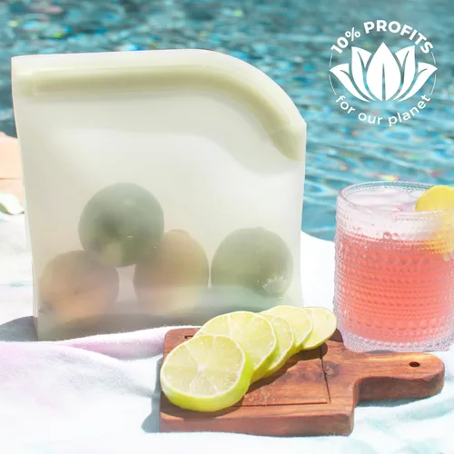 Vista 4 de Lotus Bolsas de silicona reutilizables para almacenamiento de alimentos, sin BPA, aptas para microondas y lavavajillas, bolsas de silicona