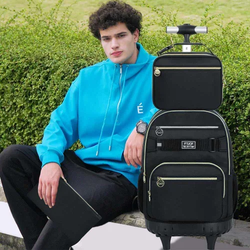 Vista 7 de Mochila con ruedas para mujeres y hombres, 3 unidades, 21 pulgadas, con ruedas, para adolescentes, niños, universidad, con ruedas, Negro clásico
