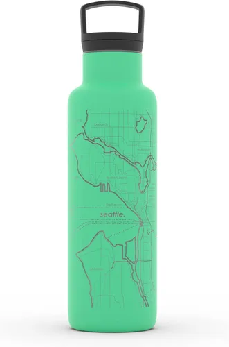 Vista 36 de Well Told Botella de agua aislada con mapa de Washington DC grabado, botella de acero inoxidable grabada (21 onzas, blanco) botella aislada de mapa