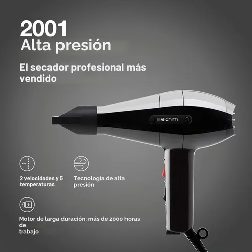 Vista 2 de Secador Elchim Classic 2001 Secador de soplado de 1875 W, tecnología de flujo de aire de alta presión, 2 velocidades y 5 temperaturas