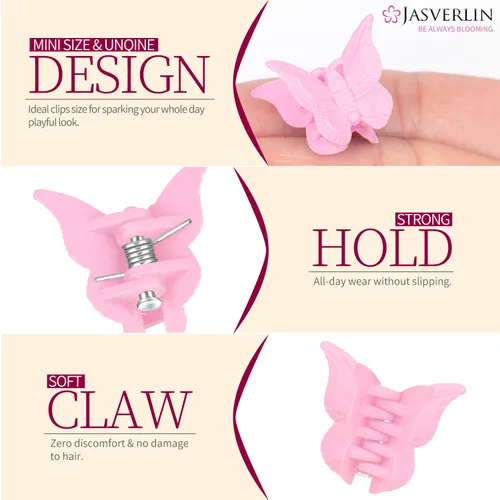 Vista 4 de JASVERLIN Pinzas para el cabello de mariposa coloridas, lindas pinzas pequeñas para niñas, Y2K 90s para niños y mujeres, mariposas, accesorios