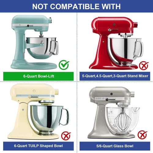 Vista 2 de Roabertic Batidor de borde flexible para batidora KitchenAid con soporte elevador de tazón, pala batidora plana de 6 cuartos de galón con bordes