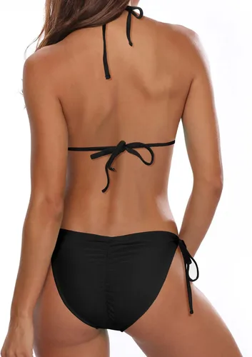Vista 4 de Holipick Conjunto de bikini de 3 piezas para mujer, traje de baño halter y bikini sarong triángulo con salida de baño