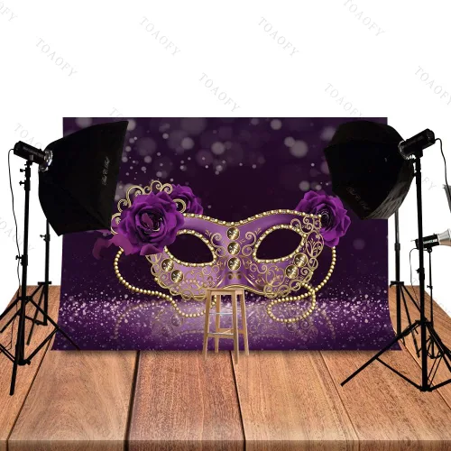 Vista 3 de TAYBYC133 TAYBYC133 - Máscara de fondo de fotografía de 7 x 5 pies, fondo de Mardi Gras, máscara morada para niñas y adultos, fiesta de máscaras