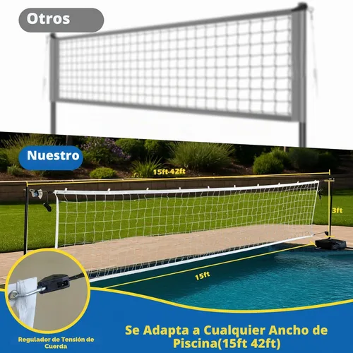 Vista 2 de Juego de red de voleibol de piscina con luces LED, red de voleibol con bases pesadas y longitud ajustable de 15 a 42 pies para piscinas enterradas