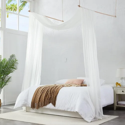 Vista 18 de Warm Home Designs Cortinas de Dosel de Cama Beige de 55 x 144 Pulgadas. Nuestras Cortinas de Cama con Dosel Individual Funcionan Muy Bien como Dosel