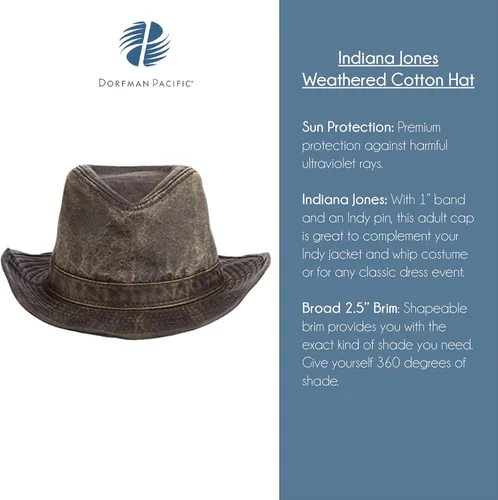 Vista 5 de Dorfman Pacific Indiana Jones - Gorro de algodón desgastado para hombre Marrón