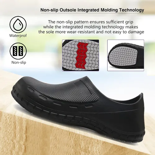 Vista 5 de Zapatos de chef para hombre, antideslizantes, a prueba de agua, zapatos de trabajo para hombre, cómodos zapatos de enfermería para jardinero