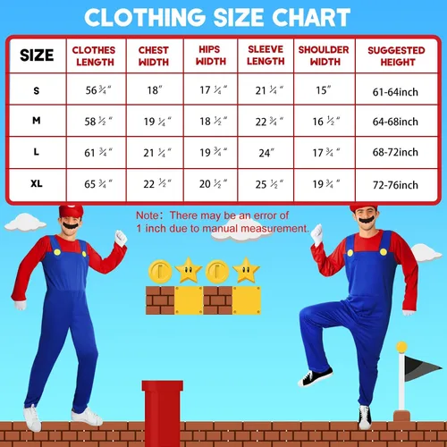 Vista 4 de Mario Costume for Adults Men-Halloween Costume Cosplay Jumpsuit with Accessory