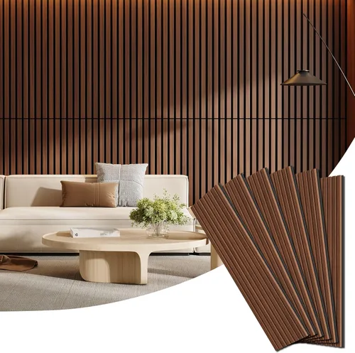 Vista 21 de Paquete de 4 paneles de madera para pared, 47.24 x 12.79 pulgadas, paneles de pared de listones de madera acústica para decoración de interiores
