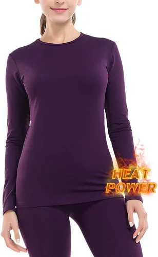 Vista 23 de MANCYFIT - Conjunto de ropa interior térmica para mujer, con forro polar, ultra suave Beige
