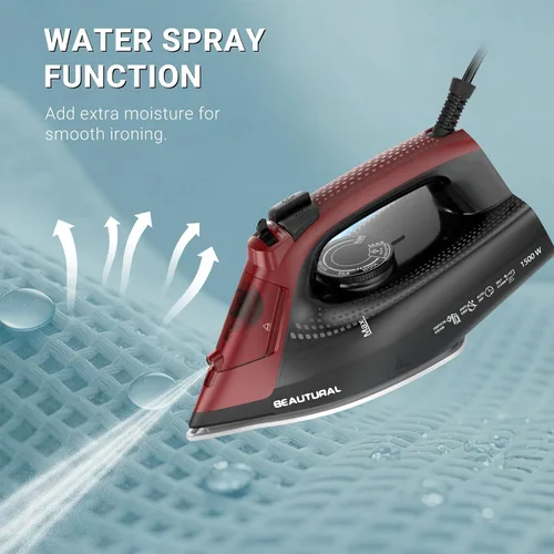 Vista 4 de BEAUTURAL Plancha de vapor para ropa, suela recubierta de cerámica con vapor de ráfaga, apagado automático de 3 vías, antigoteo y anti-calco