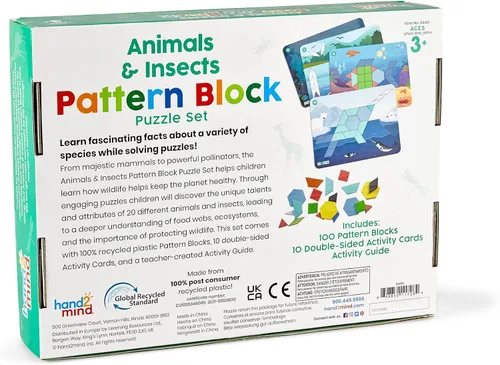 Vista 3 de hand2mind Juego de rompecabezas de bloques de patrones de animales e insectos, rompecabezas Tangram, formas geométricas para niños, tarjetas