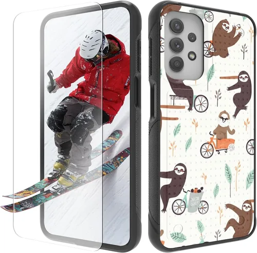 Vista 30 de Funda para Samsung Galaxy A13/A04/A04S/A23/A32 5G con protector de pantalla, parte trasera con textura de policarbonato duro, hermosa flor, diseño